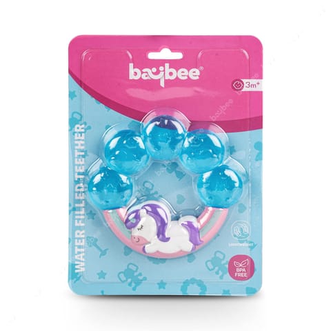 Baybee Unicorn Natural Gel Silicone Teether for Babies to Soothe Their Gums, Bpa Free Food Grade Easy Teething & Chewing Toys for Babies 6 to 12 Months Baby Infant (BLUE)