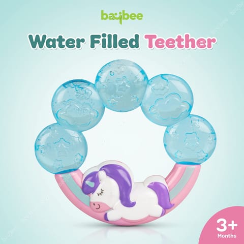 Baybee Unicorn Natural Gel Silicone Teether for Babies to Soothe Their Gums, Bpa Free Food Grade Easy Teething & Chewing Toys for Babies 6 to 12 Months Baby Infant (BLUE)