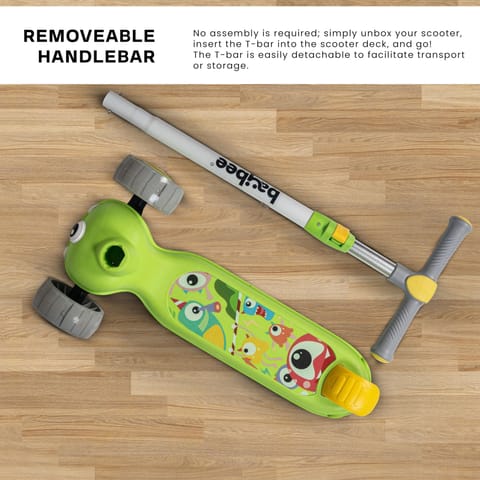 Baybee Maxi Kick Scooter for Kids, 3 Wheel Kids Scooter with 3 Height Adjustable Handle, Skate Scooter with Led PU Wheels & Rear Brake, Runner Scooter for Kids 2 to 10 Years Boys Girls (Green)