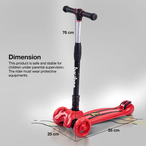 Baybee Flash Scooter for Kids, 3 Wheel Kids Scooter Smart Kick Scooter with Foldable & Height Adjustable Handle & Extra-Wide LED PU Wheels & Brake, Skate Scooter for Kids (ST4-Red)