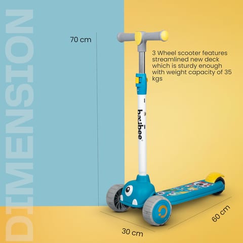 Baybee Maxi Kick Scooter for Kids, 3 Wheel Kids Scooter with 3 Height Adjustable Handle, Skate Scooter with Led PU Wheels & Rear Brake, Runner Scooter for Kids 2 to 10 Years Boys Girls (Blue)