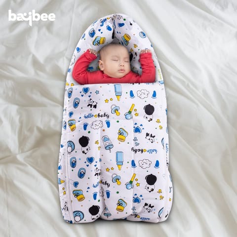 BAYBEE Polyester Baby Cotton Bed Cum Carry Bed Printed Baby Sleeping Bag-Baby Bed-Infant Portable Bassinet-Nest for Co-Sleeping Unisex Baby Bedding for New Born 0-12 Months Old (Panda Blue)