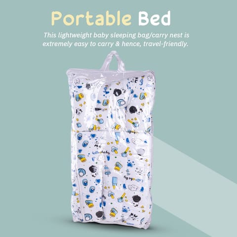 BAYBEE Polyester Baby Cotton Bed Cum Carry Bed Printed Baby Sleeping Bag-Baby Bed-Infant Portable Bassinet-Nest for Co-Sleeping Unisex Baby Bedding for New Born 0-12 Months Old (Panda Blue)