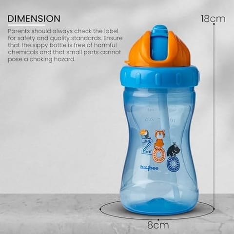 Baybee Zoo 340ML Sipper Bottle for kids, Anti-Spill Sippy Bottle with Soft Silicone Straw BPA Free |Sippy Cup, Baby Bottle Sipper | sipper bottle for kids Infants & Toddlers 6 Months to 3 Years (Blue)