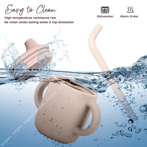 BAYBEE Baby BPA-Free Silicone Sipper Cup Drinking Training Anti Spill Sippy Cup/Glass with Soft Silicone Straw & Lid for Baby and Toddler Unbreakable, Spill Proof and Non-Slip Twin Handles Spout Cup for Infants /Kids 6+ Months(PINK)