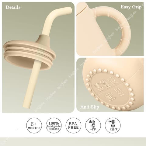 BAYBEE Baby BPA-Free Silicone Sipper Cup Drinking Training Anti Spill Sippy Cup/Glass with Soft Silicone Straw & Lid for Baby and Toddler Unbreakable, Spill Proof and Non-Slip Twin Handles Spout Cup for Infants /Kids 6+ Months(IVORY)