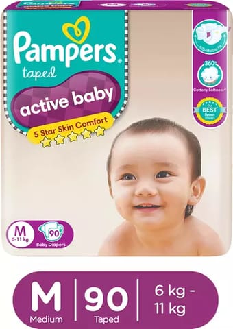 Pampers Medium- Pack of 90 Active Baby NB Econ(6-11Kg)