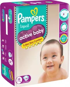 Pampers Medium- Pack of 90 Active Baby NB Econ(6-11Kg)