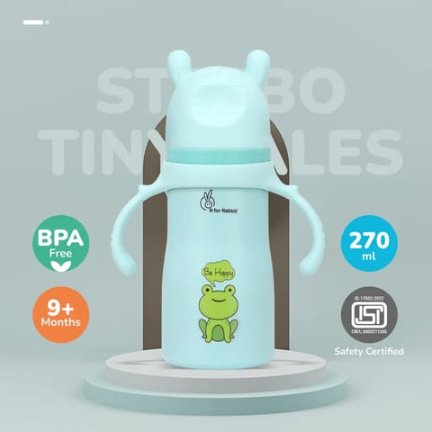 R For Rabbit Steebo Tiny Tales 2 in 1 Spout and Straw Sipper Stainless Steel Bottle For Kids, Lake blue