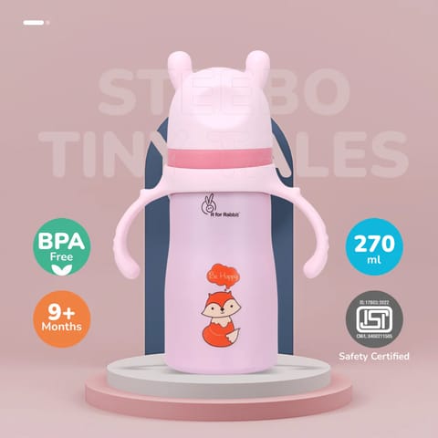 R For Rabbit Steebo Tiny Tales 2 in 1 Spout and Straw Sipper Stainless Steel Bottle For Kids, Pink