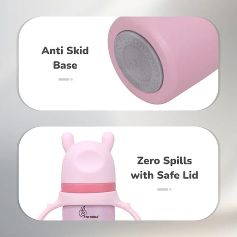 R For Rabbit Steebo Tiny Tales 2 in 1 Spout and Straw Sipper Stainless Steel Bottle For Kids, Pink