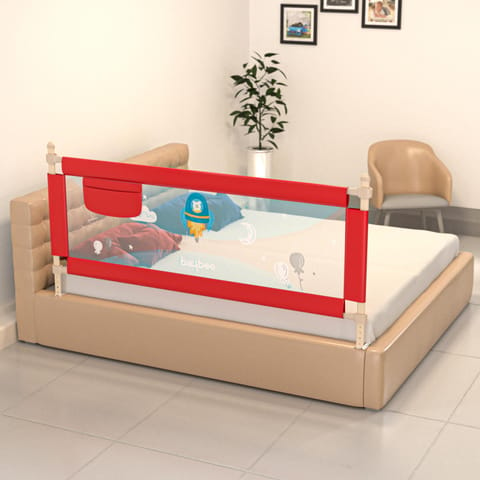 BAYBEE Baby Bed Rails Guard Barrier for Baby Kids Safety -  Foldable Bed Rail Falling Protector Fence with 7 Adjustable Height (180x63 cm -  Red) - (Color & Design May Vary)