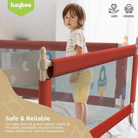 BAYBEE Baby Bed Rails Guard Barrier for Baby Kids Safety -  Foldable Bed Rail Falling Protector Fence with 7 Adjustable Height (180x63 cm -  Red) - (Color & Design May Vary)