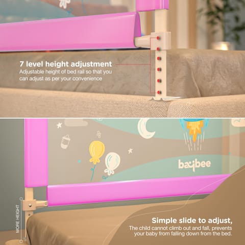 BAYBEE Baby Bed Rails Guard Barrier for Baby Kids Safety -  Foldable Bed Rail Falling Protector Fence with 7 Adjustable Height (150x63 cm -Pink ) - (Color & Design May Vary)