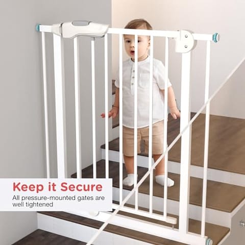 Baybee Auto Close Baby Safety Gate, Extra Tall Durable Baby Fence Barrier Dog Gate with Easy Walk-Thru Child Gate | Baby Gate for House, Stairs, Doorways | Safety Gate for Baby (75-85 cm, Green)