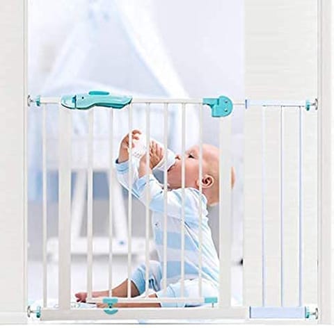 Baybee Auto Close Baby Safety Gate, Extra Tall Durable Baby Fence Barrier Dog Gate with Easy Walk-Thru Child Gate | Baby Gate for House, Stairs, Doorways | Safety Gate for Baby (75-85 cm, Green)