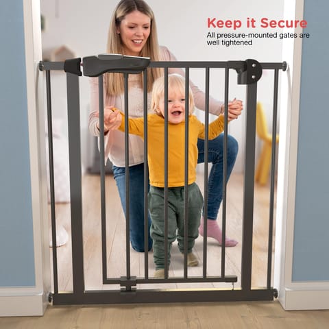 Baybee Auto Close Baby Safety Gate, Durable Staircase Kids Safety Baby Fence Dog Gate Barrier with Easy Walk Child Gate | Baby Gate for Home, Doorways, Stairs | Safety Gate for Kids (Black+10Cm)