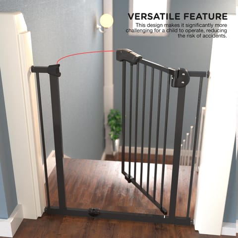 Baybee Auto Close Baby Safety Gate, Durable Staircase Kids Safety Baby Fence Dog Gate Barrier with Easy Walk Child Gate | Baby Gate for Home, Doorways, Stairs | Safety Gate for Kids (Black+10Cm)