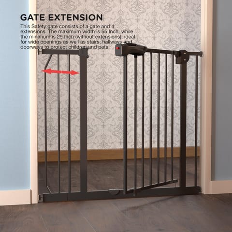 Baybee Auto Close Baby Safety Gate, Durable Staircase Kids Safety Baby Fence Dog Gate Barrier with Easy Walk Child Gate | Baby Gate for Home, Doorways, Stairs | Safety Gate for Kids (Black+10Cm)