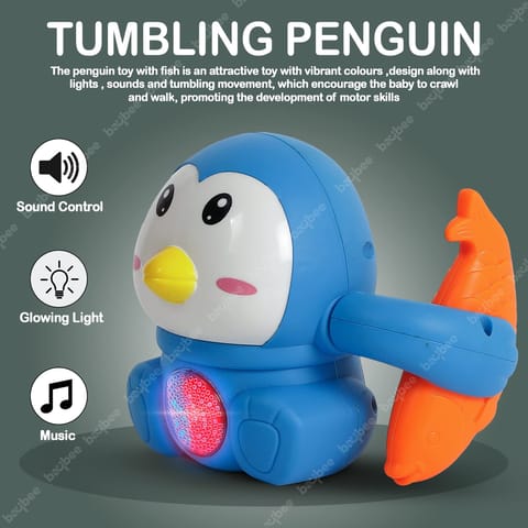 Baybee Tumbling Penguin Musical Toys for Baby Kids, Crawling Toys with 360°Spinning & Rolling, Music, Light, Sensor Control | Dancing Penguin Sound Toy | Tumbling Penguin Baby Toys 6-12 Months Boy Girl