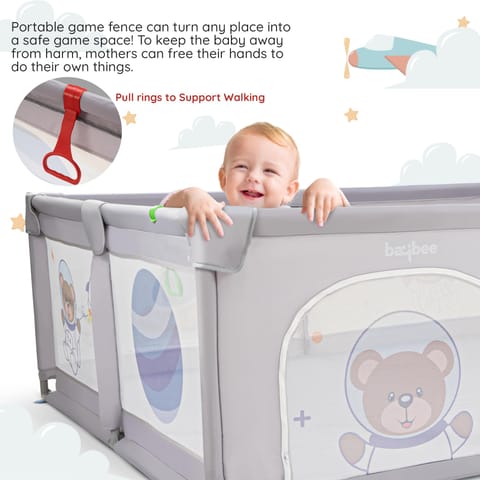 Baybee Kids Playards Playpen for Babies, Smart Portable Baby Activity with Safety Lock & Pull Rings, Play Gate Fence for Toddlers, Indoor Outdoor Activity Upto 5 Years boys Girls (150*150CM)