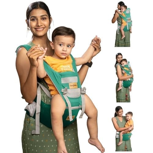 BAYBEE 9 in 1 Multipurpose Baby Carrier for New Born | Adjustable Baby Kangaroo Bag with 9 Carry Positions & Safety Belt | Baby Sling Carry Bags with Hip Seat | Baby Carrier Bag for 0 to 3 year Baby (Green)