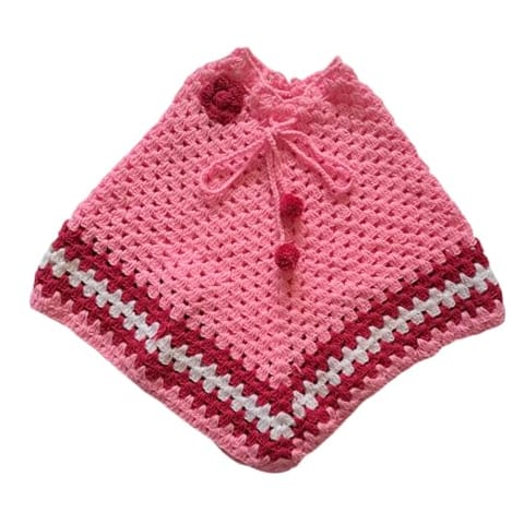 Nani dadi creation,Handmade Pink Crochet Poncho for Girls | 2-5 Years