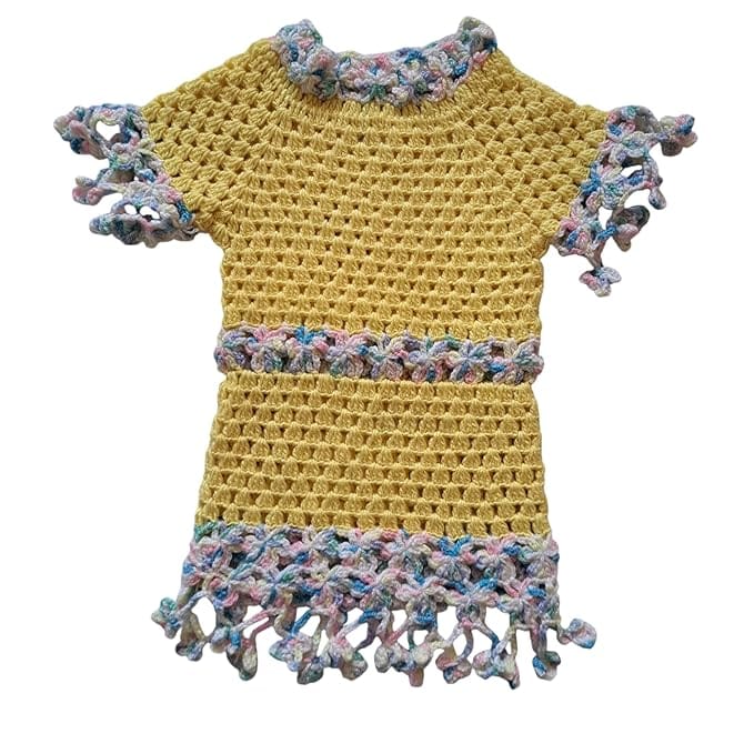 Nani dadi creation,Handmade Yellow Crochet Straight-Fit Dress for Girls | 2-3 Years |