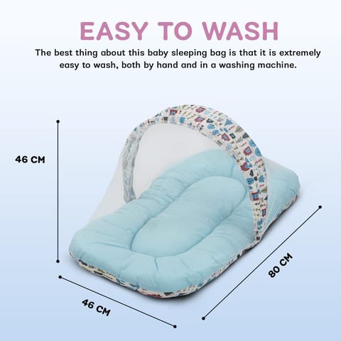 Baybee Baby Bedding Set for New Born Baby, Bed Mattress with Mosquito Net, Neck Pillow & 2 Bolsters Sleeping Nest Travel Bed for Baby Infant Toddler Bed Set for Baby Boy Girl 0-6 Months Blue