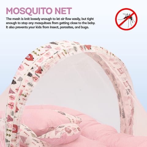 Baybee Cotton Baby Modern Bedding Set For New Born Baby Bed Mattress With Zip Mosquito Net Neck Pillow&2 Bolsters Sleeping Nest Travel Bed ,Infant Toddler Bed Set Gifts For Baby Boy Girl 0-6 M Pink