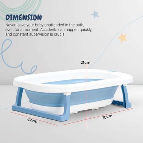 Baybee Jolly Kids Bath Tub for Baby Mini Swimming Pool for Kids, Foldable Bathtub for Baby with Anti Skid Base & Drainer | Baby Bathing Tub | Baby Bath tub for Kids 0 to 3 Years Boys Girls (Blue)