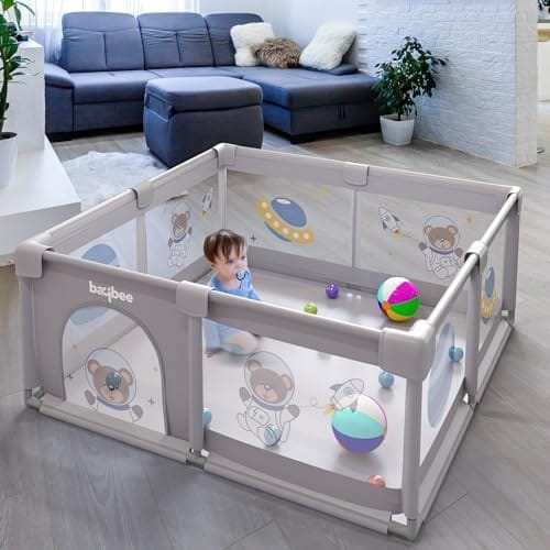 Baybee Kids Playards Playpen for Babies, Smart Portable Baby Activity with Safety Lock & Pull Rings, Play Gate Fence for Toddlers, Indoor Outdoor Activity Upto 5 Years boys Girls (150*150CM)