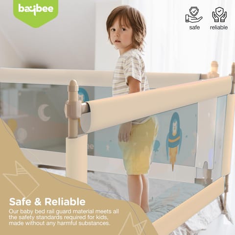 BAYBEE Baby Bed Rails Guard Barrier for Baby Kids Safety -  Foldable Bed Rail Falling Protector Fence with 7 Adjustable Height (180x63 cm -  Beige) - (Color & Design May Vary)