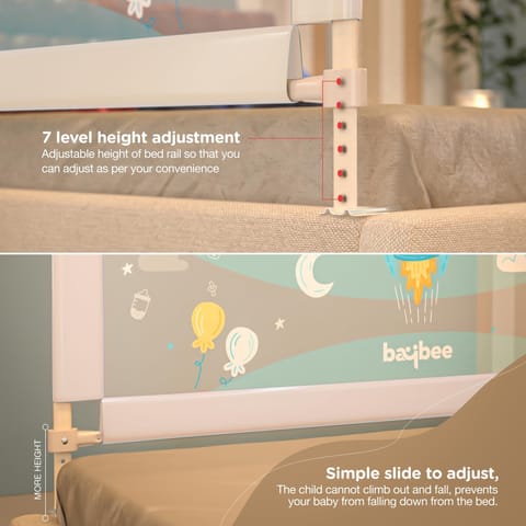 BAYBEE Baby Bed Rails Guard Barrier for Baby Kids Safety -  Foldable Bed Rail Falling Protector Fence with 7 Adjustable Height (180x63 cm -  Beige) - (Color & Design May Vary)