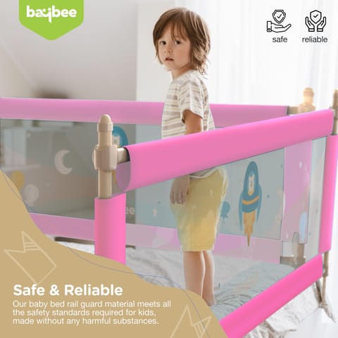 BAYBEE Baby Bed Rails Guard Barrier for Baby Kids Safety -  Foldable Bed Rail Falling Protector Fence with 7 Adjustable Height (150x63 cm -Pink ) - (Color & Design May Vary)