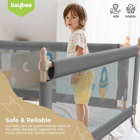 BAYBEE Baby Bed Rails Guard Barrier for Baby Kids Safety -  Foldable Bed Rail Falling Protector Fence with 7 Adjustable Height (150x63 cm -Grey ) - (Color & Design May Vary)