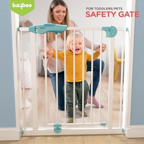 Baybee Auto Close Baby Safety Gate, Extra Tall Durable Baby Fence Barrier Dog Gate with Easy Walk-Thru Child Gate | Baby Gate for House, Stairs, Doorways | Safety Gate for Baby (75-85 cm, Green)