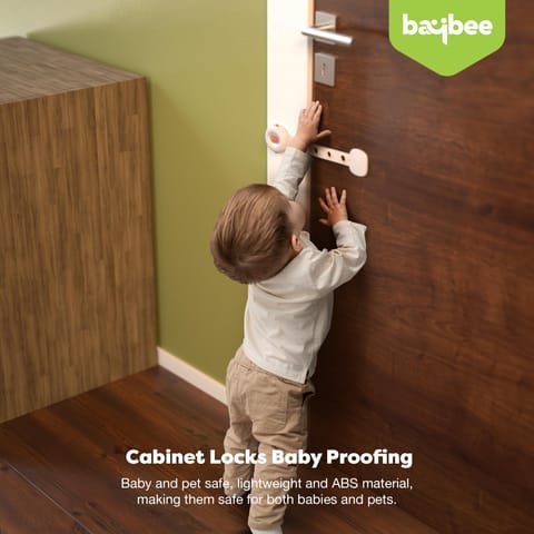 Baybee Baby Safety Lock for Kids, Door Stopper for Baby Proofing Products with 3M Adhesive, Child Safety Locks for Drawers, Cabinets, Fridge, Cupboard Lock for Infants (Safety Locker Cream)