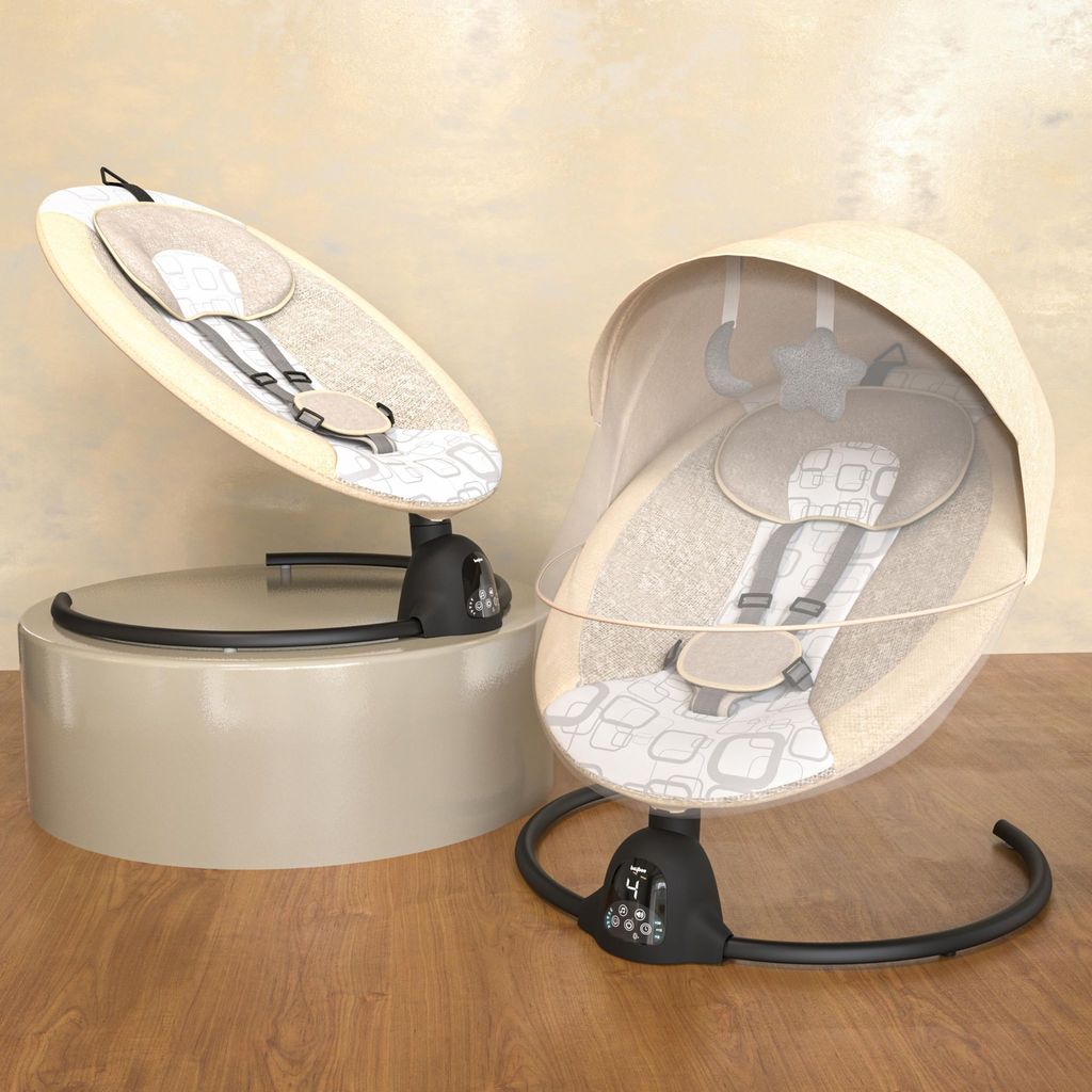 BAYBEE Automatic Electric Swing Cradle for New Born Baby with Adjustable Swing Speed, Remote | Infant Baby Rocker, with Mosquito Net, Safety Belt, Music, & Toys | Swing for Baby (Beige)