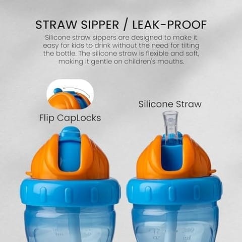 Baybee Zoo 340ML Sipper Bottle for kids, Anti-Spill Sippy Bottle with Soft Silicone Straw BPA Free |Sippy Cup, Baby Bottle Sipper | sipper bottle for kids Infants & Toddlers 6 Months to 3 Years (Blue)