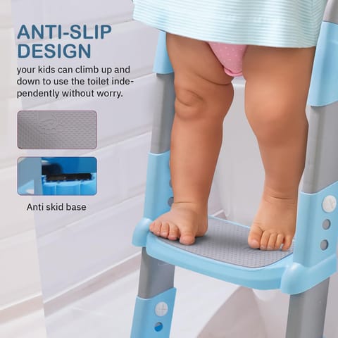 Baybee Aura Western Potty Training Cushioned Seat With Steps & Easy Grip Handle - Blue