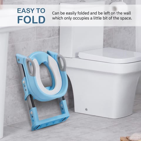 Baybee Aura Western Potty Training Cushioned Seat With Steps & Easy Grip Handle - Blue