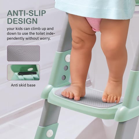 Baybee Aura Western Potty Training Cushioned Seat With Steps & Easy Grip Handle - Green