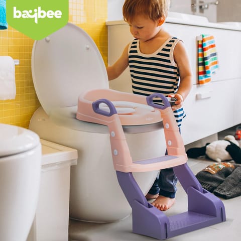 Baybee Vega 3 In 1 Western Toilet Potty Seat for Kids -  Baby Potty Training Seat Chair with Splash Guard -  Handle -  Ladder & Cushion Seat (Rose Pink)