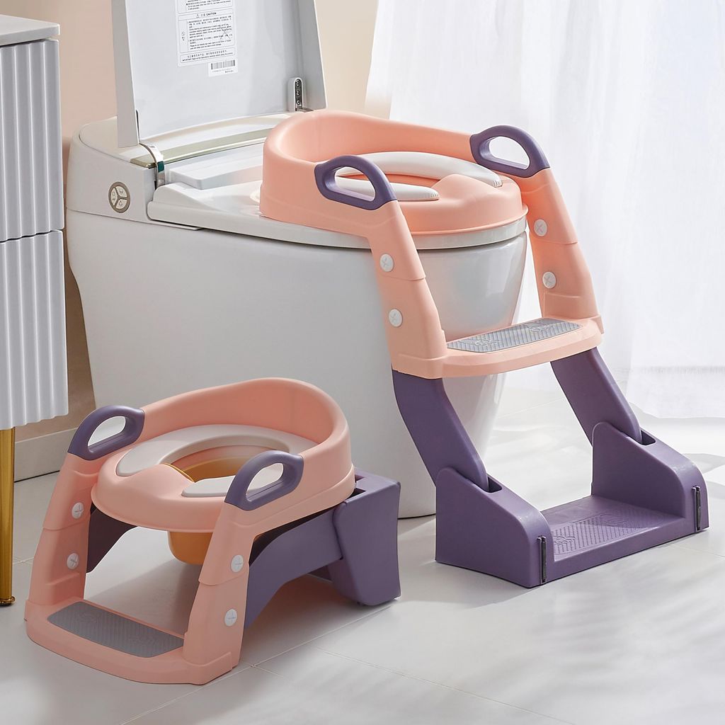 Baybee Vega 3 In 1 Western Toilet Potty Seat for Kids -  Baby Potty Training Seat Chair with Splash Guard -  Handle -  Ladder & Cushion Seat (Rose Pink)