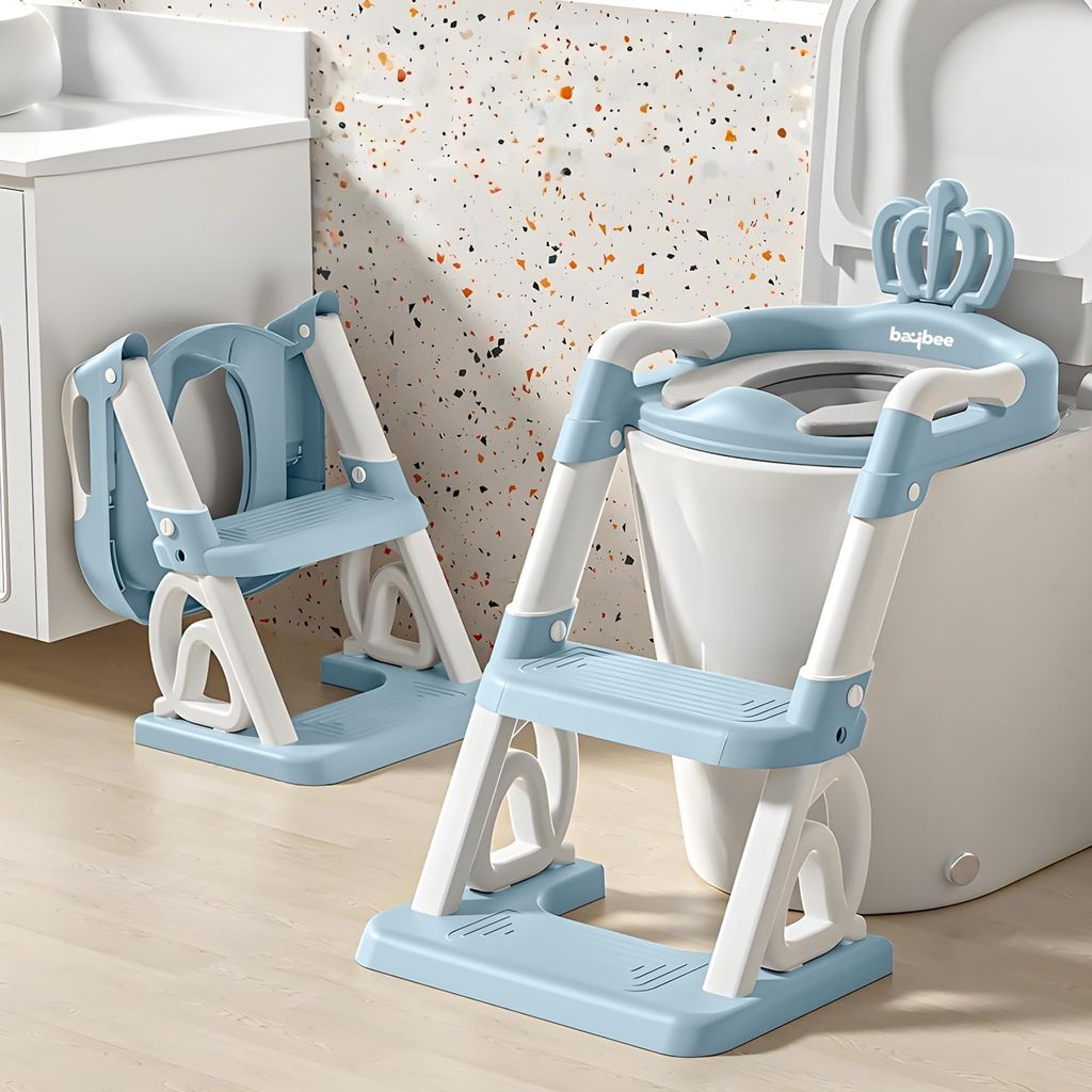 Baybee Crown Western Toilet Potty Seat for Kids -  Baby Potty Training Seat Chair with Ladder -  Adjustable Step Height -  Cushion Seat -  Toddler Potty Seat for Toilet (Blue)