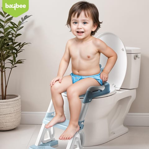 Baybee Crown Western Toilet Potty Seat for Kids -  Baby Potty Training Seat Chair with Ladder -  Adjustable Step Height -  Cushion Seat -  Toddler Potty Seat for Toilet (Blue)