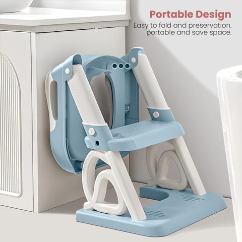 Baybee Crown Western Toilet Potty Seat for Kids -  Baby Potty Training Seat Chair with Ladder -  Adjustable Step Height -  Cushion Seat -  Toddler Potty Seat for Toilet (Blue)