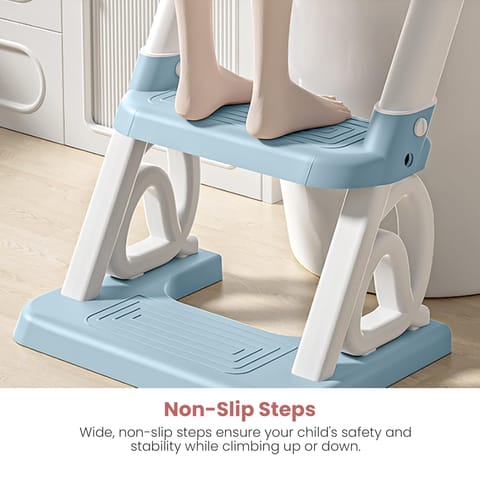 Baybee Crown Western Toilet Potty Seat for Kids -  Baby Potty Training Seat Chair with Ladder -  Adjustable Step Height -  Cushion Seat -  Toddler Potty Seat for Toilet (Blue)