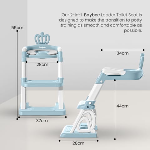 Baybee Crown Western Toilet Potty Seat for Kids -  Baby Potty Training Seat Chair with Ladder -  Adjustable Step Height -  Cushion Seat -  Toddler Potty Seat for Toilet (Blue)